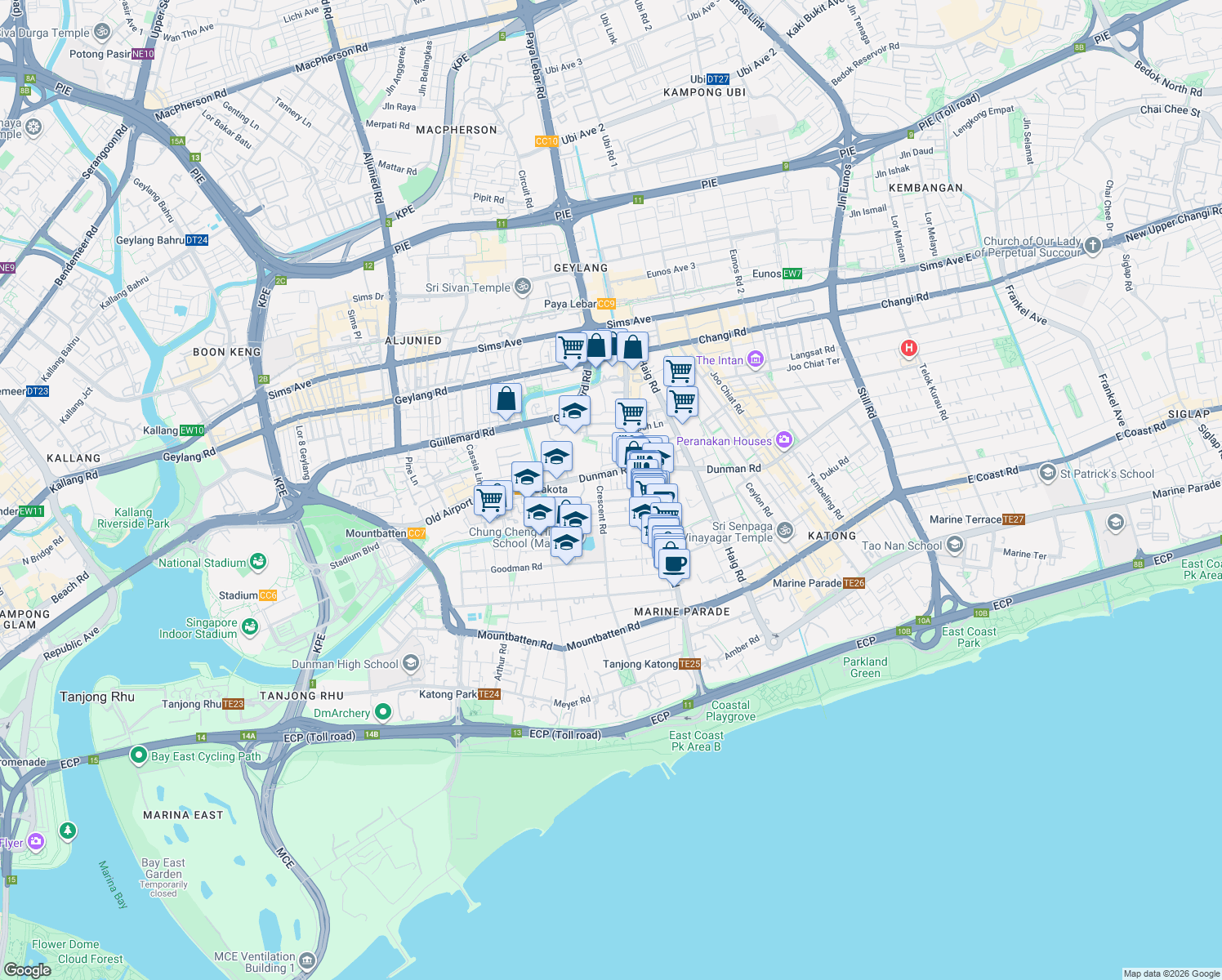map of restaurants, bars, coffee shops, grocery stores, and more near in Singapore