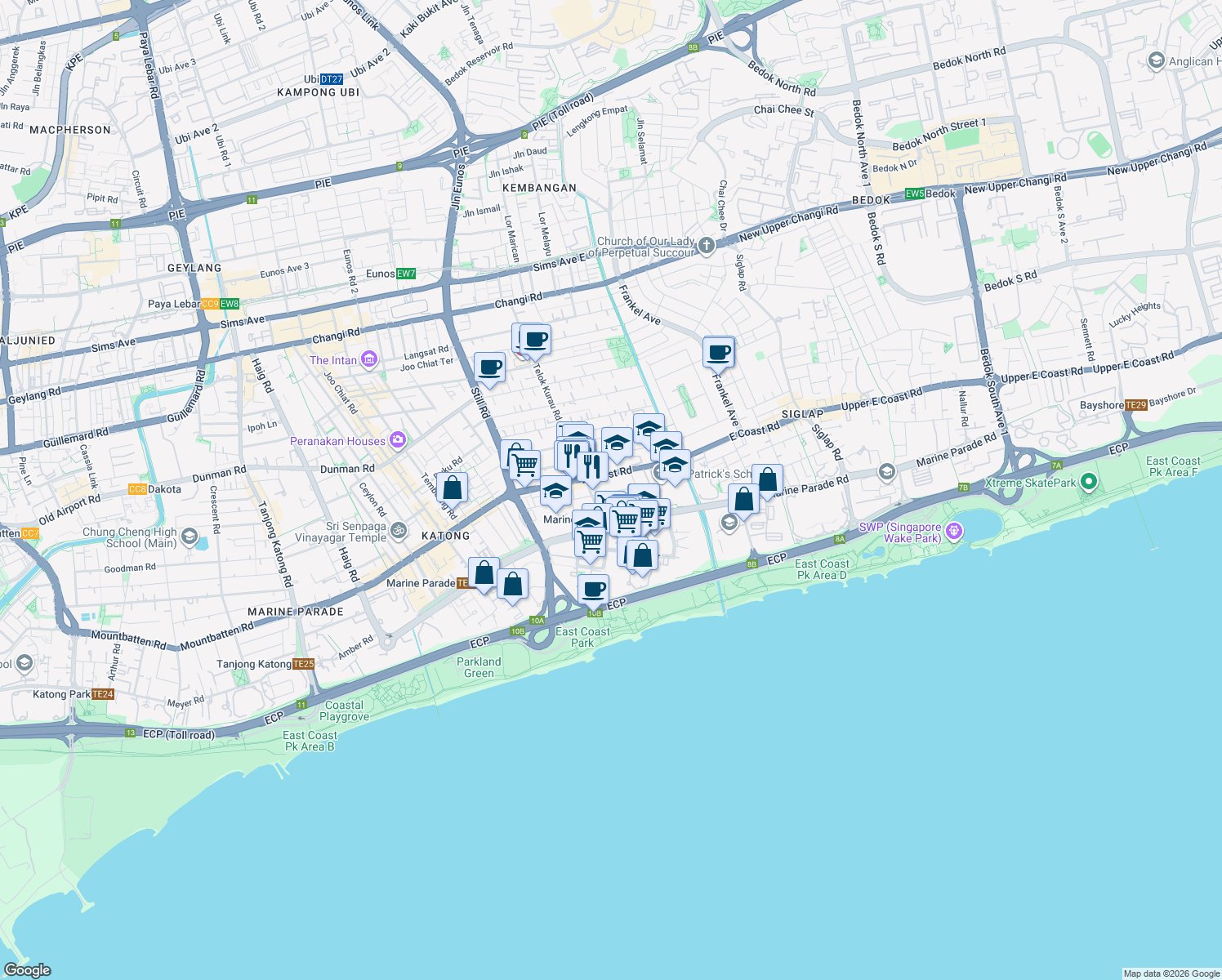 map of restaurants, bars, coffee shops, grocery stores, and more near in Singapore