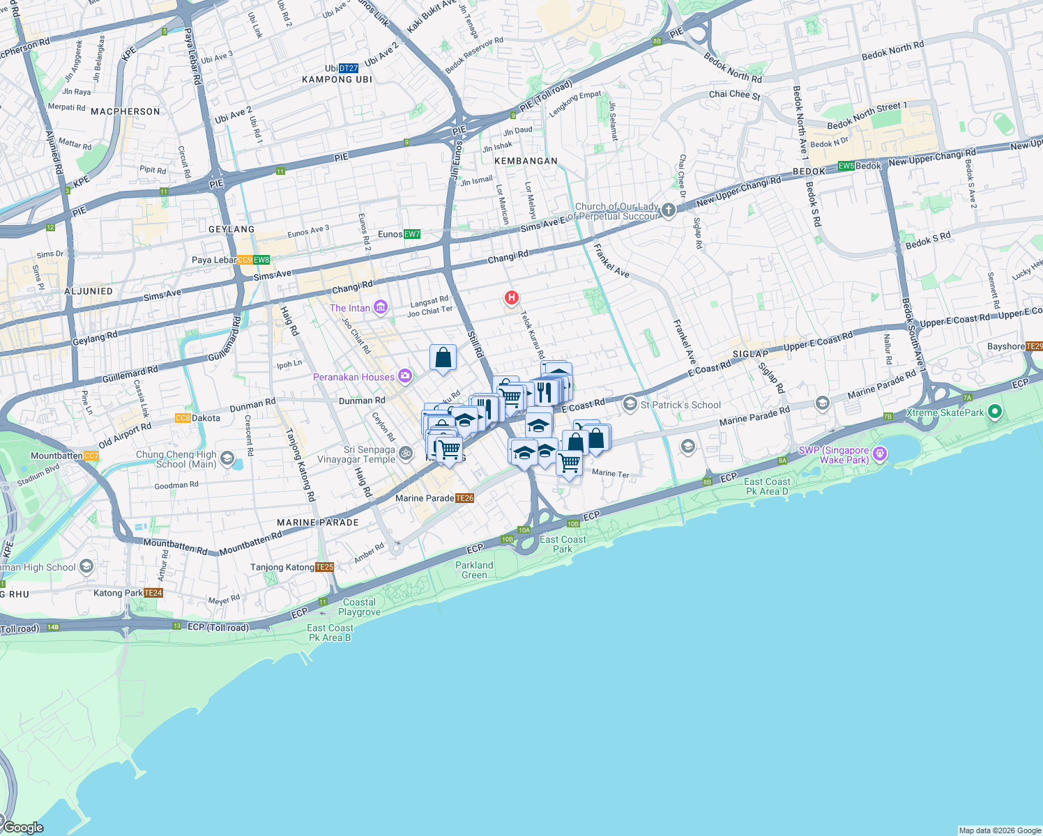 map of restaurants, bars, coffee shops, grocery stores, and more near in Singapore