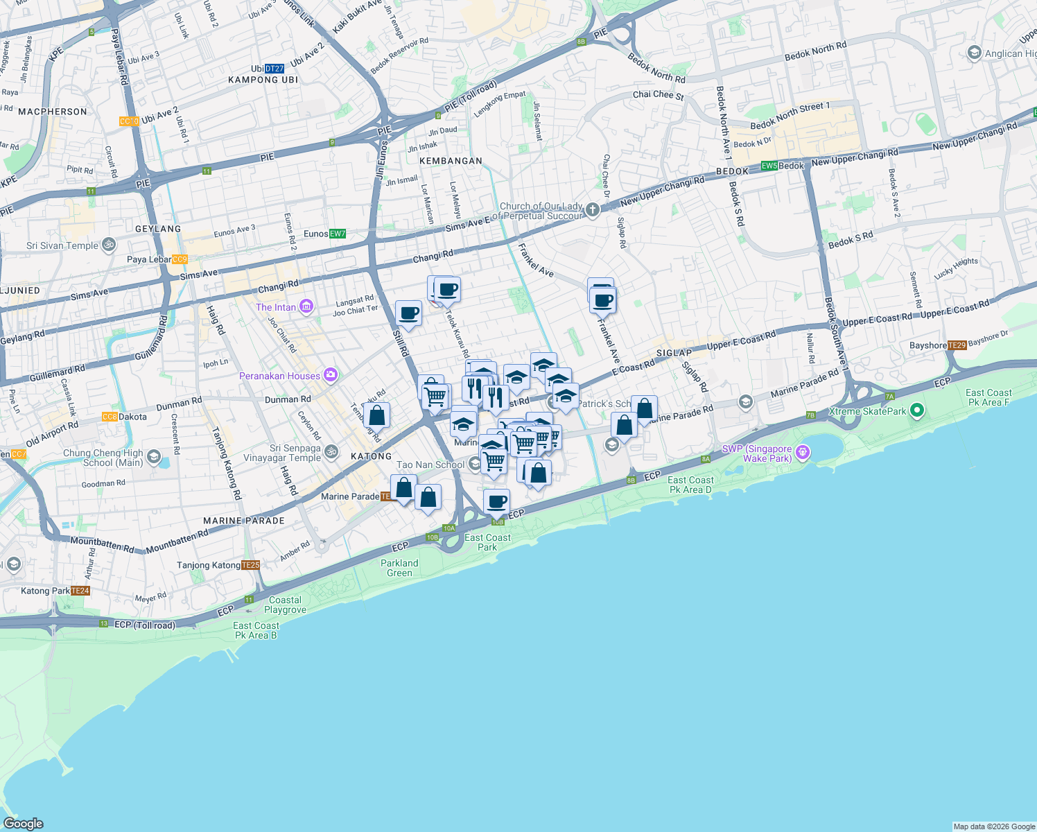 map of restaurants, bars, coffee shops, grocery stores, and more near in Singapore