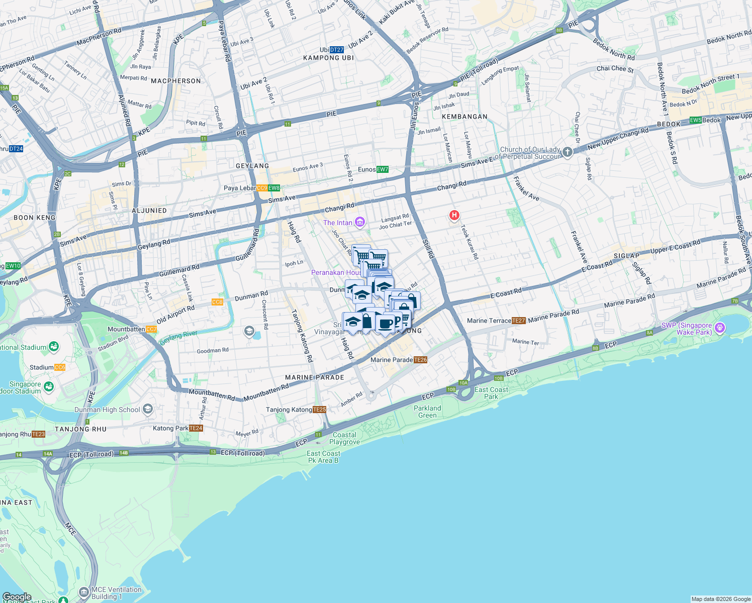 map of restaurants, bars, coffee shops, grocery stores, and more near in Singapore