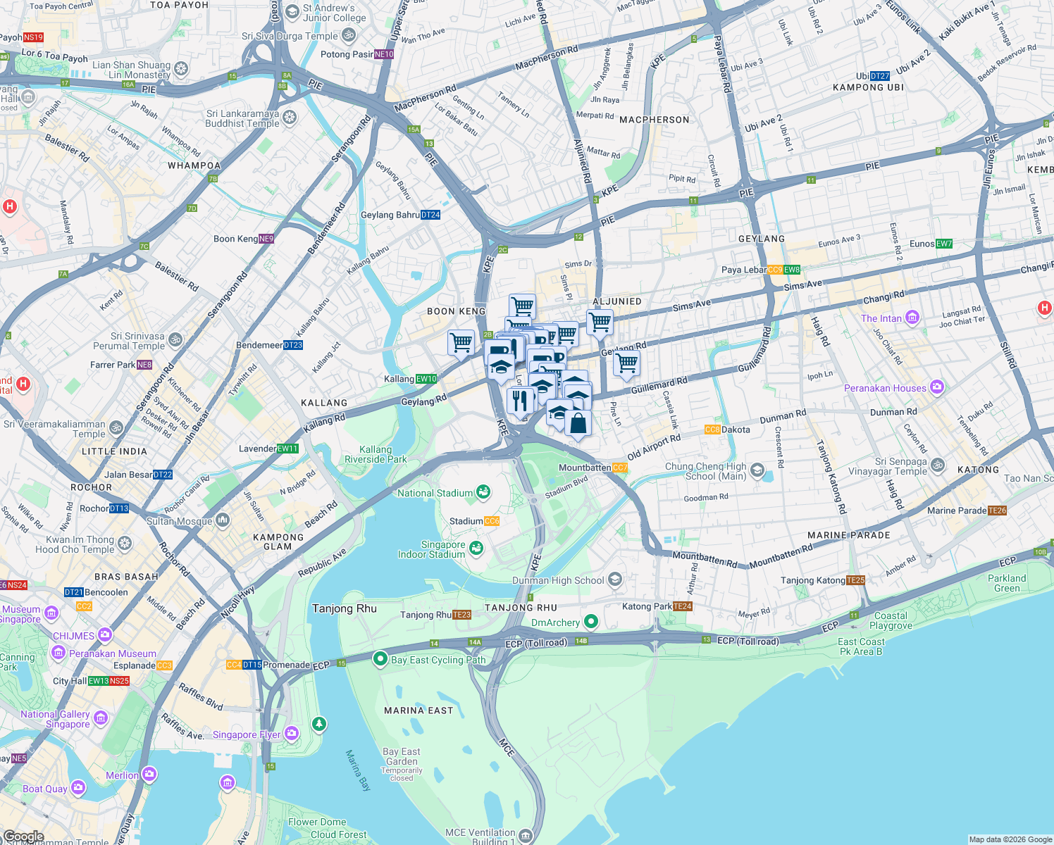 map of restaurants, bars, coffee shops, grocery stores, and more near in Singapore