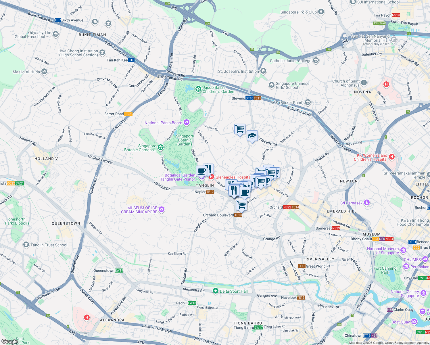 map of restaurants, bars, coffee shops, grocery stores, and more near in Singapore