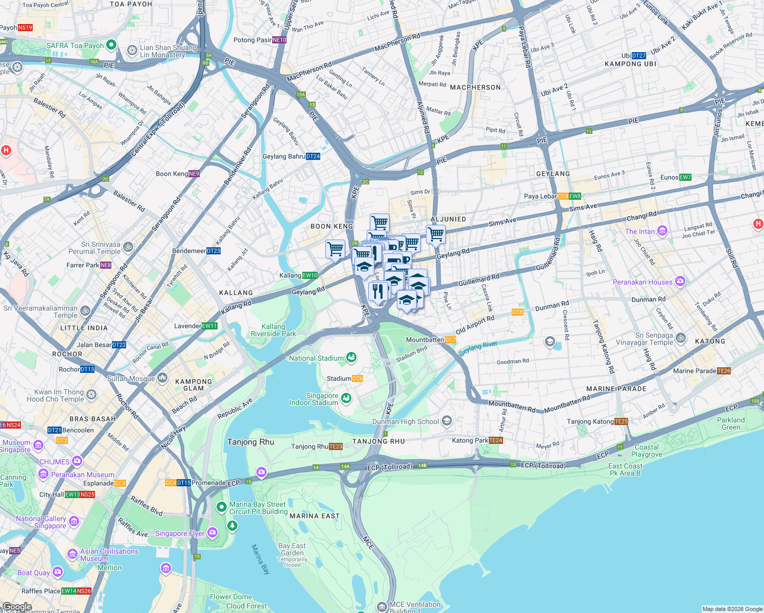 map of restaurants, bars, coffee shops, grocery stores, and more near in Singapore