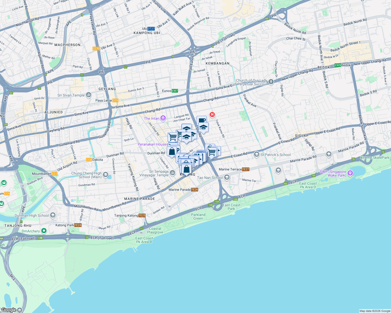 map of restaurants, bars, coffee shops, grocery stores, and more near in Singapore