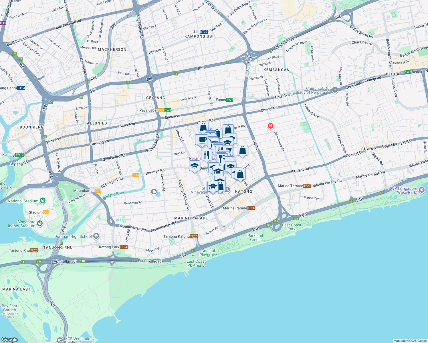 map of restaurants, bars, coffee shops, grocery stores, and more near in Singapore