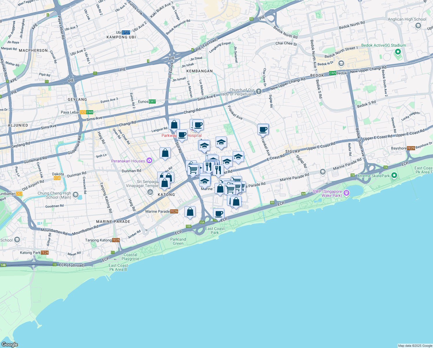 map of restaurants, bars, coffee shops, grocery stores, and more near in Singapore