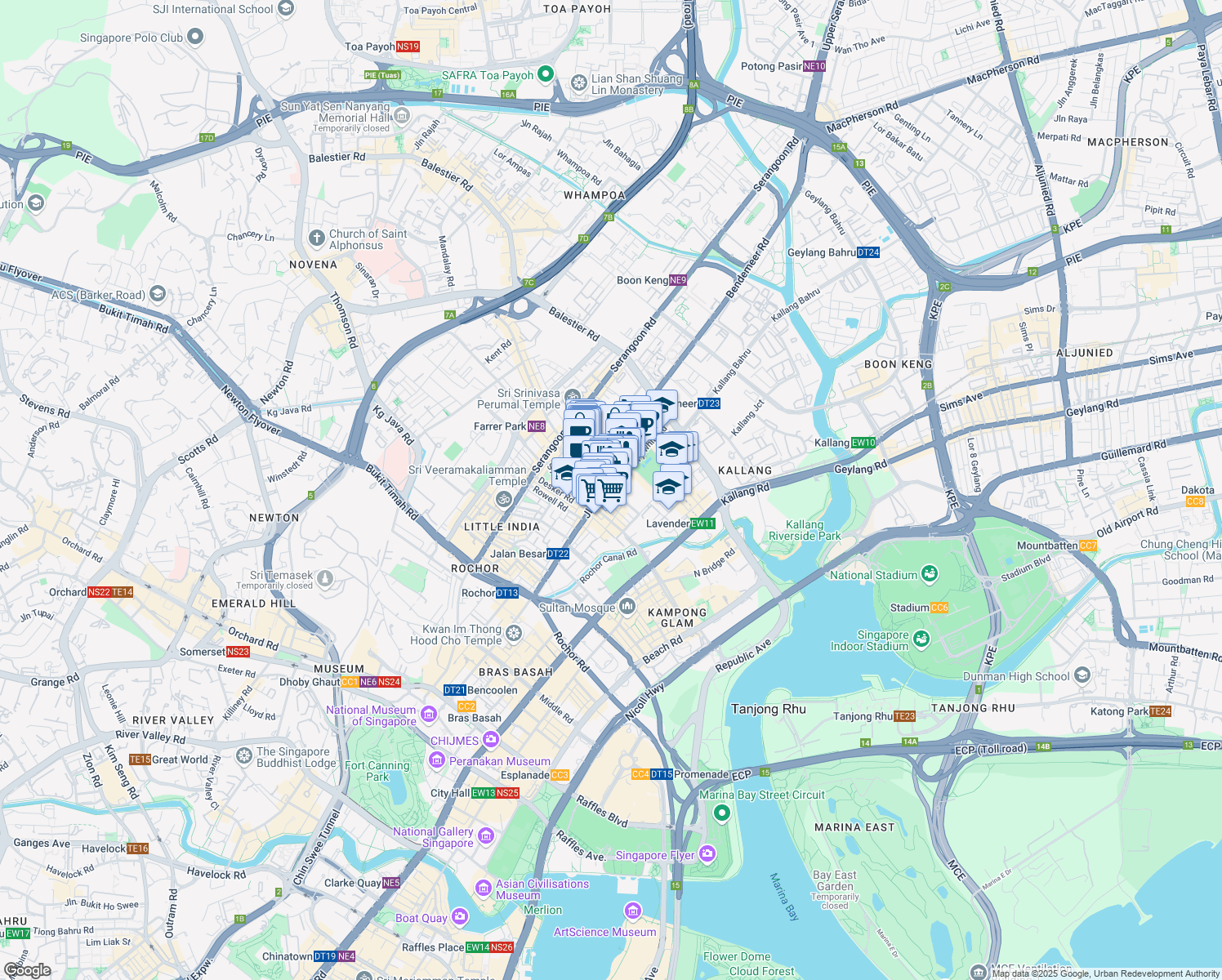 map of restaurants, bars, coffee shops, grocery stores, and more near in Singapore