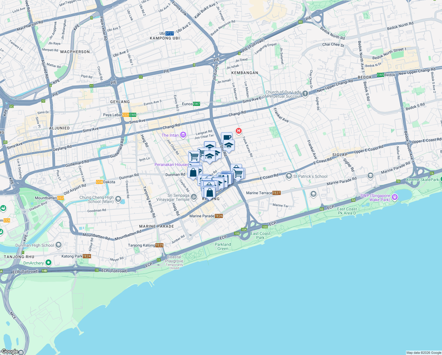 map of restaurants, bars, coffee shops, grocery stores, and more near in Singapore