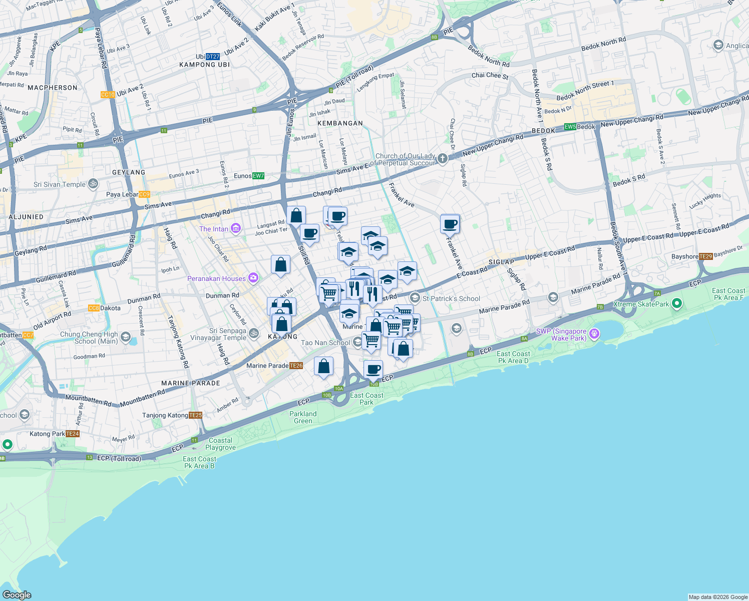 map of restaurants, bars, coffee shops, grocery stores, and more near in Singapore