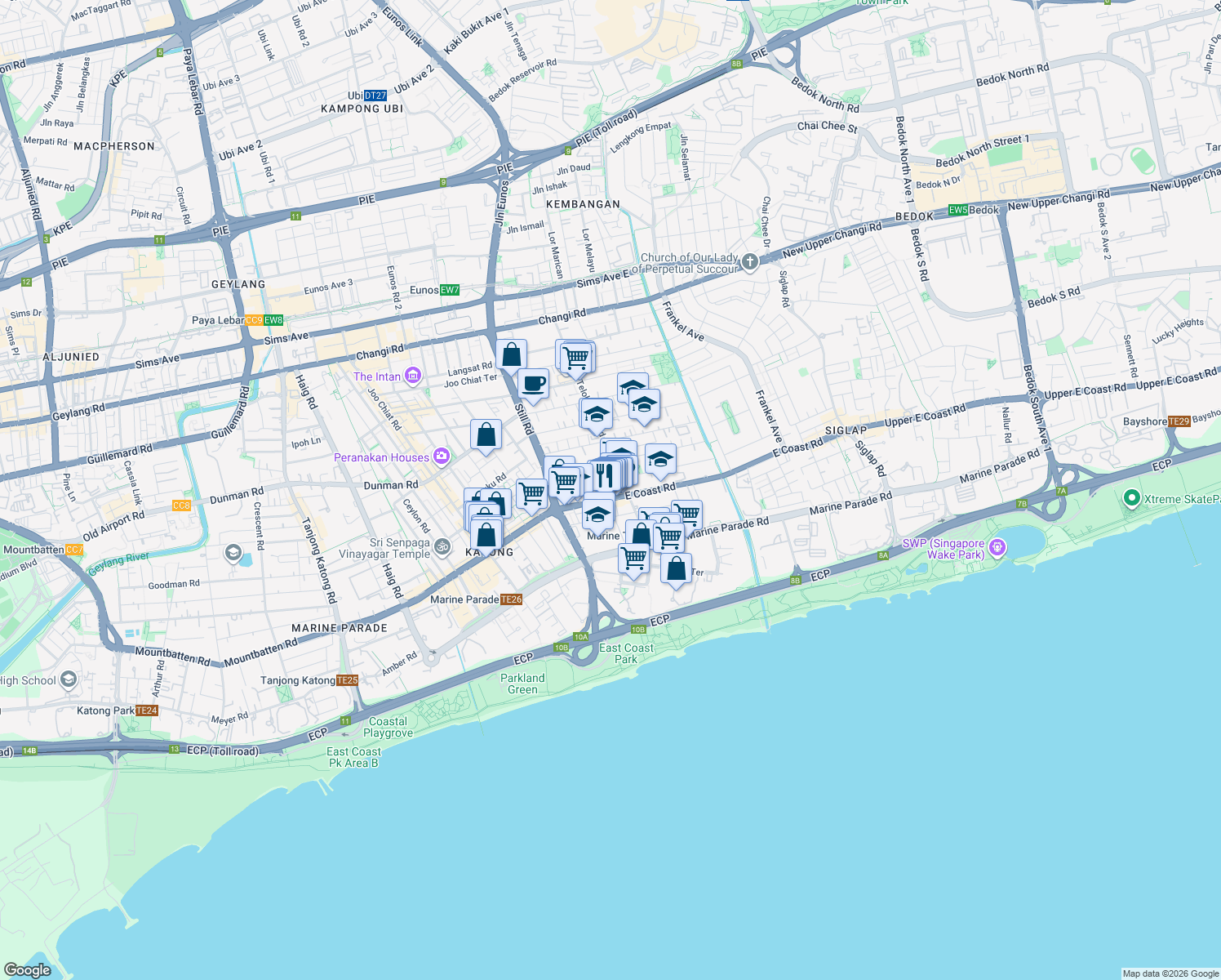map of restaurants, bars, coffee shops, grocery stores, and more near in Singapore