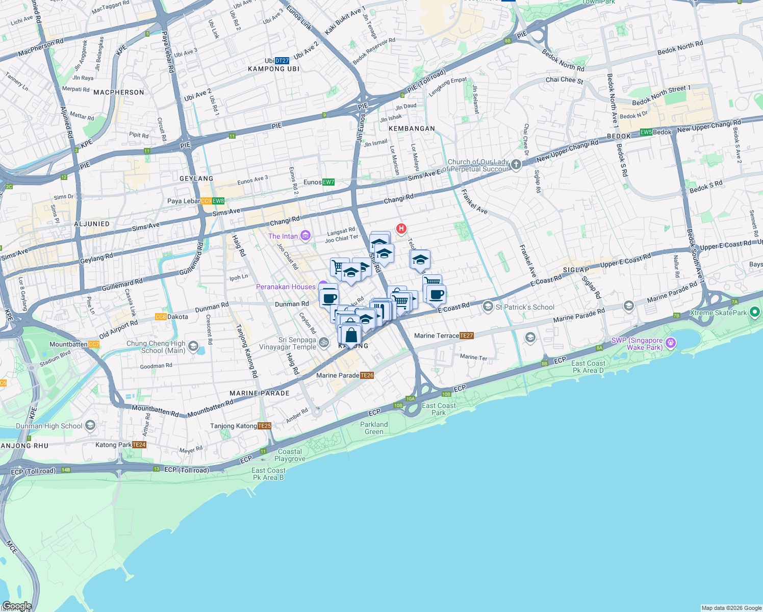 map of restaurants, bars, coffee shops, grocery stores, and more near in Singapore