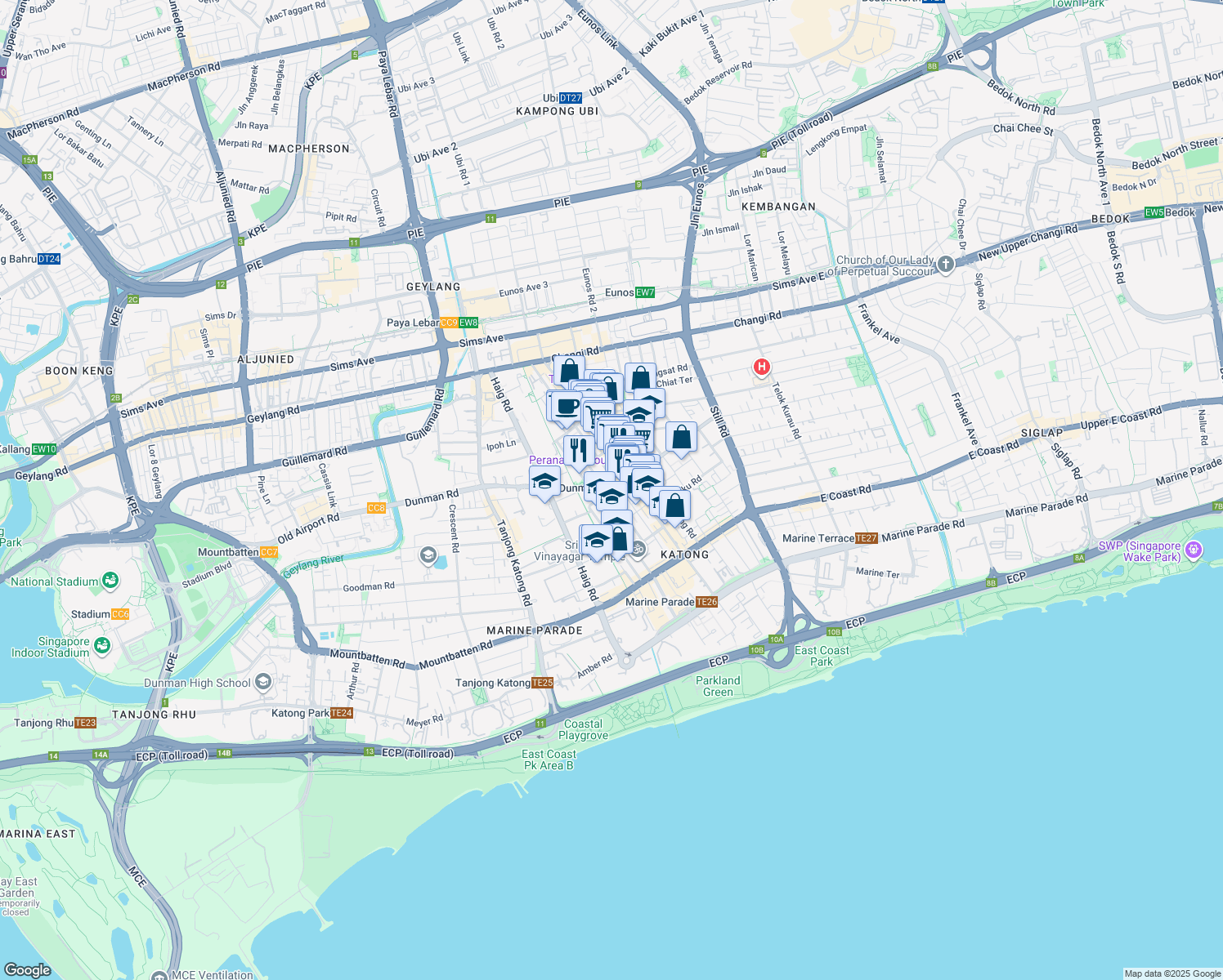 map of restaurants, bars, coffee shops, grocery stores, and more near in Singapore
