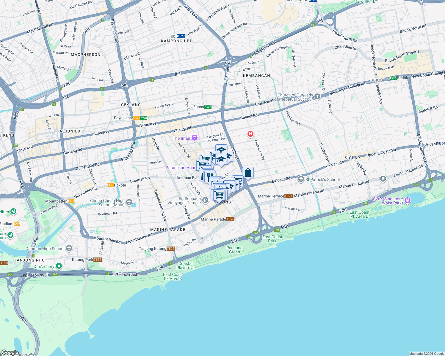map of restaurants, bars, coffee shops, grocery stores, and more near in Singapore