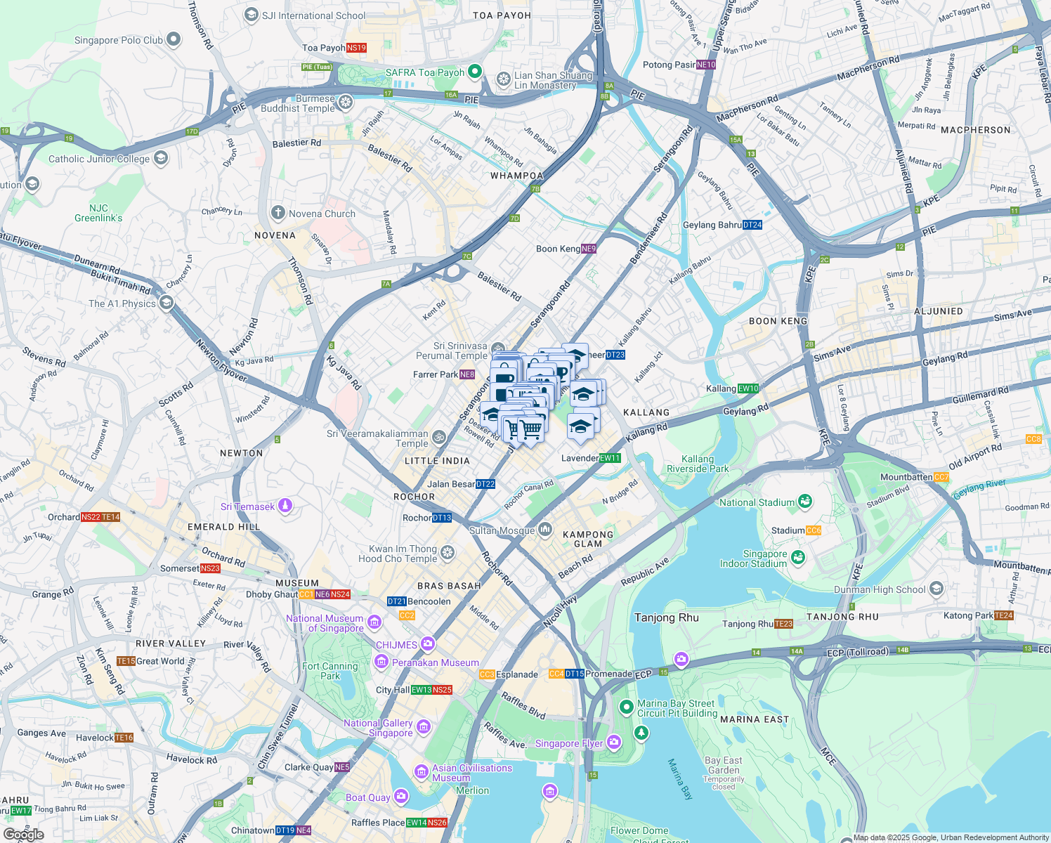 map of restaurants, bars, coffee shops, grocery stores, and more near in Singapore