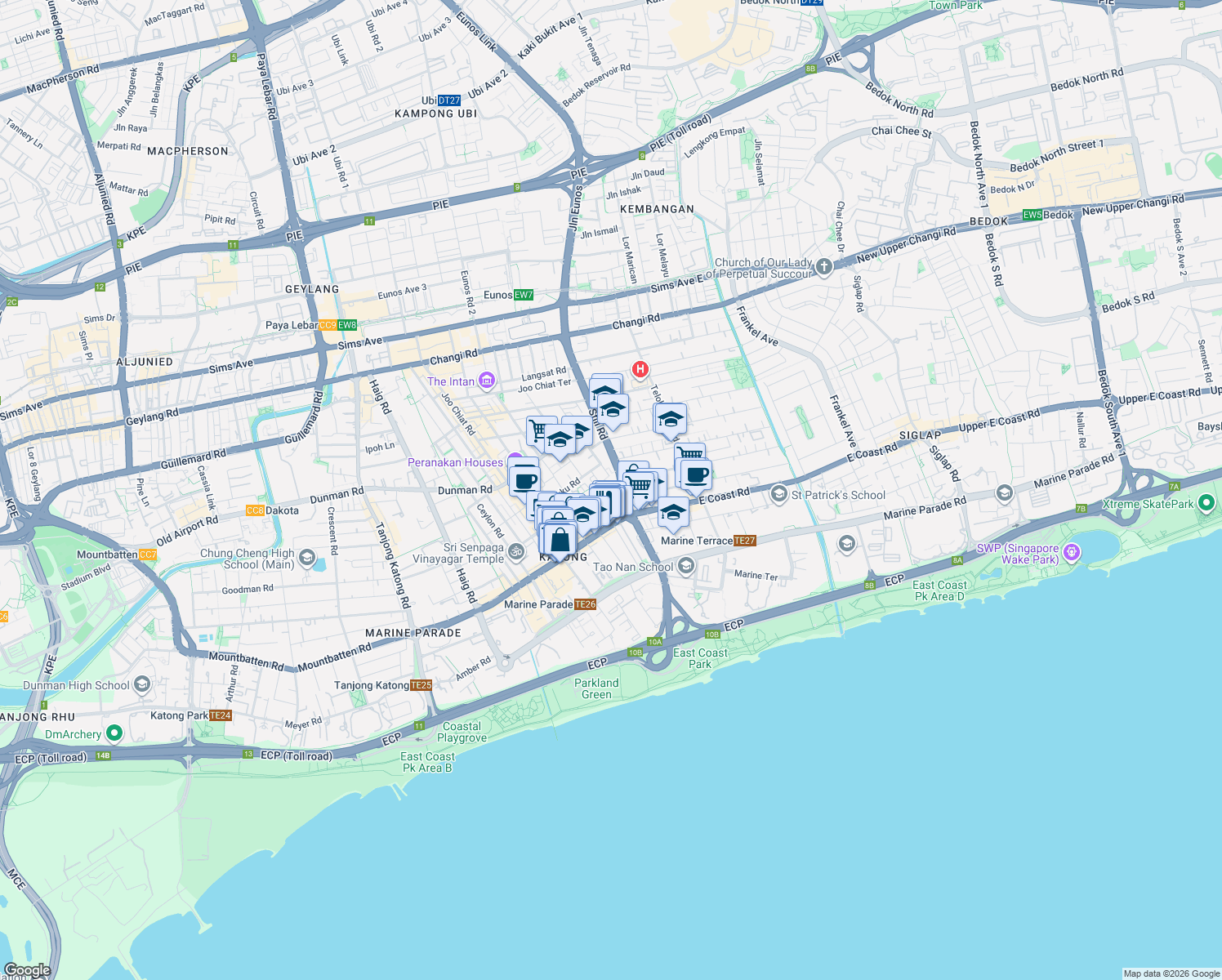 map of restaurants, bars, coffee shops, grocery stores, and more near in Singapore