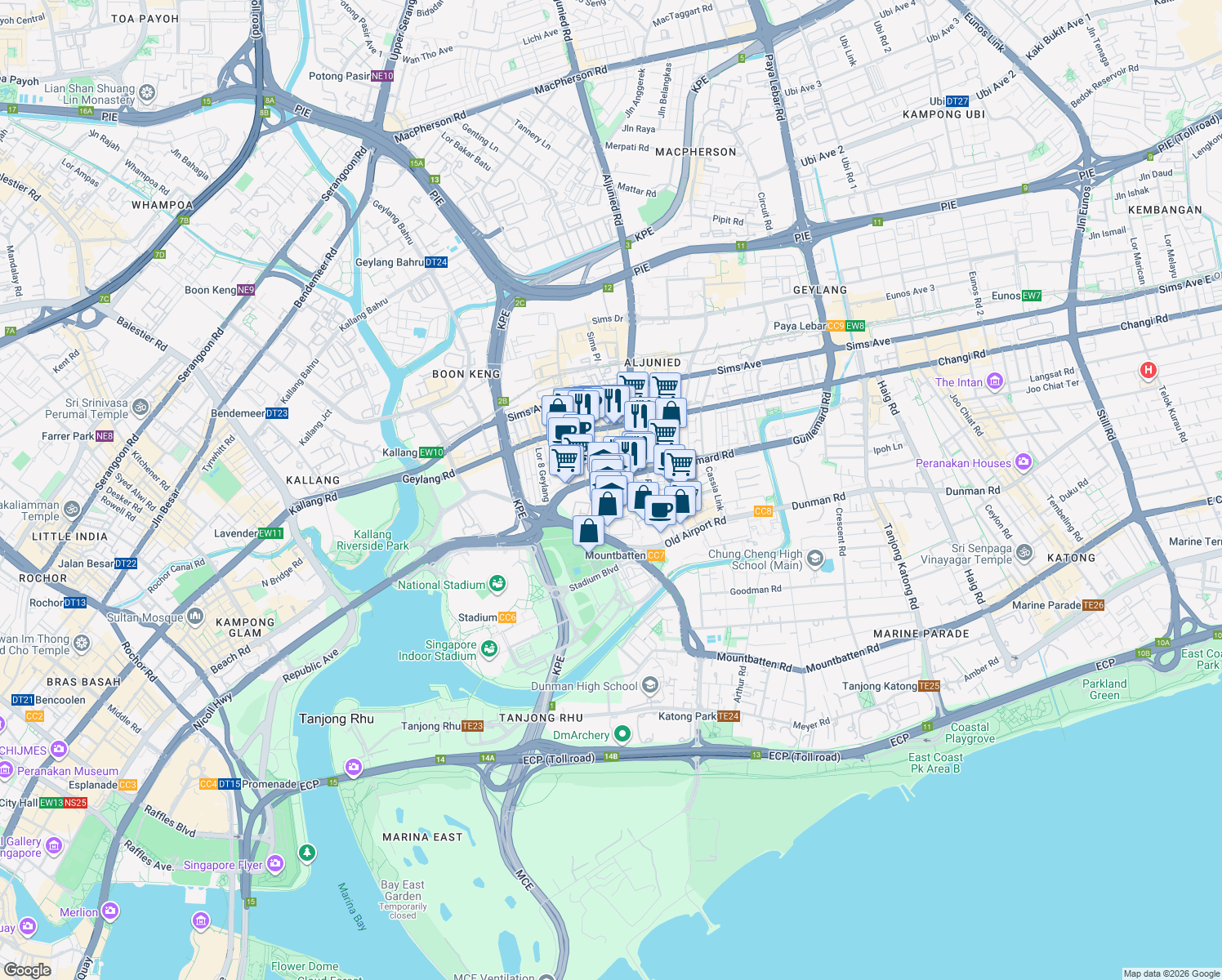 map of restaurants, bars, coffee shops, grocery stores, and more near in Singapore