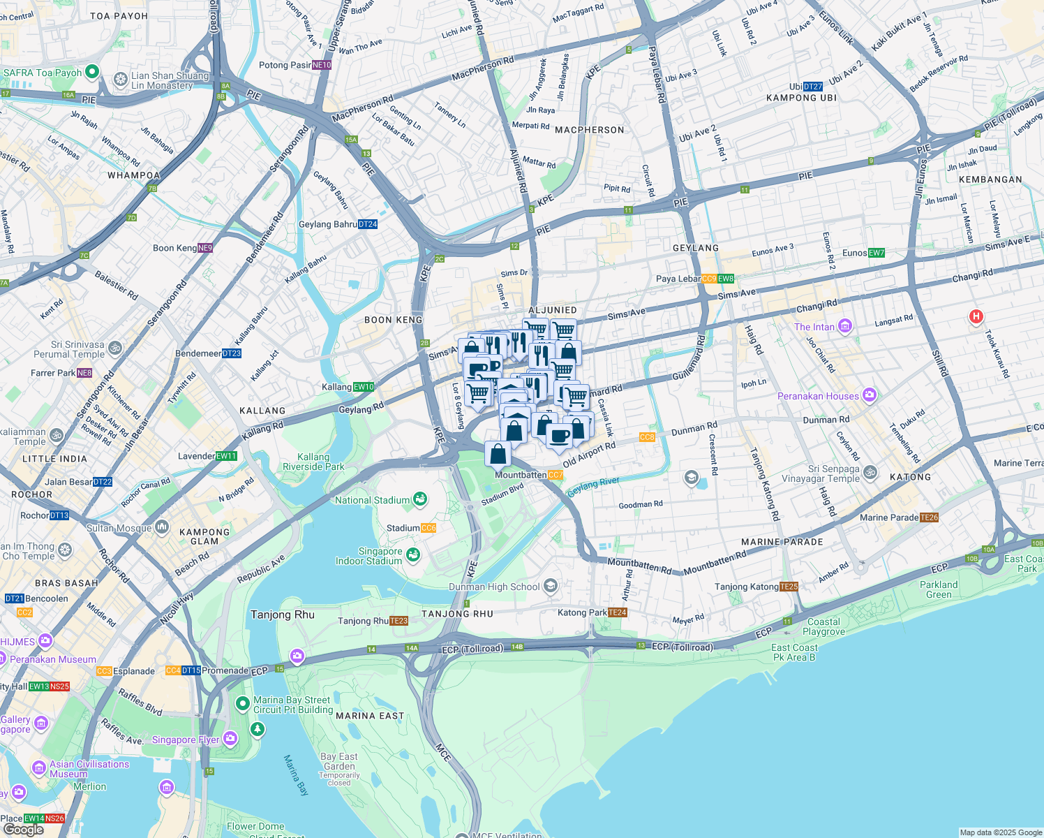 map of restaurants, bars, coffee shops, grocery stores, and more near in Singapore