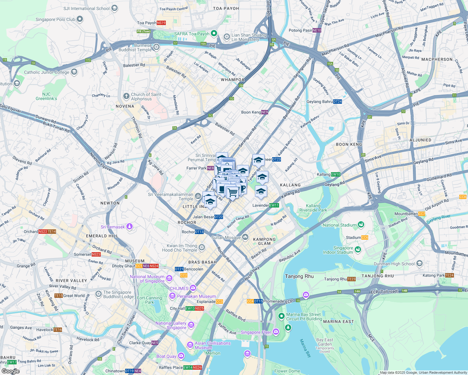 map of restaurants, bars, coffee shops, grocery stores, and more near in Singapore