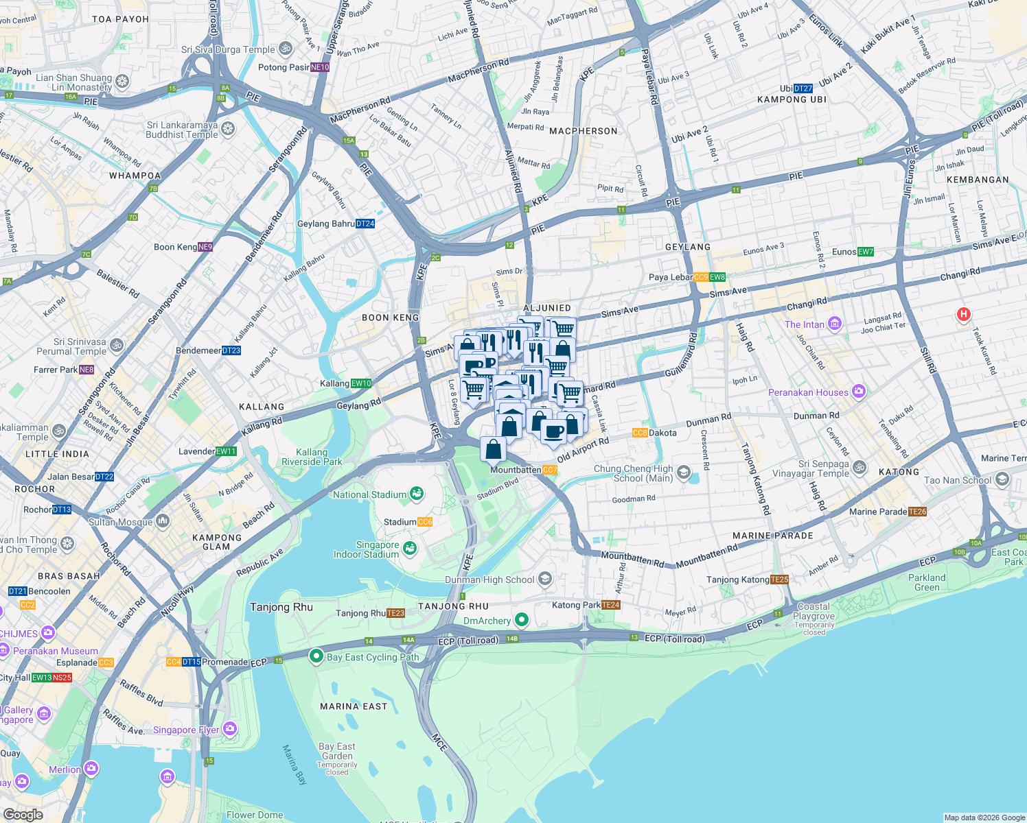 map of restaurants, bars, coffee shops, grocery stores, and more near in Singapore
