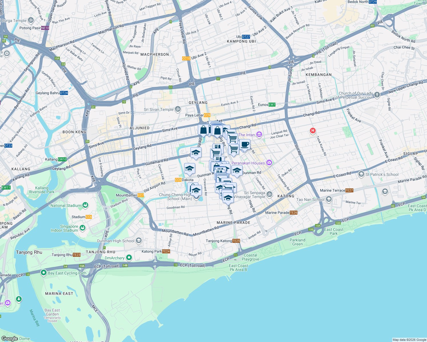 map of restaurants, bars, coffee shops, grocery stores, and more near in Singapore