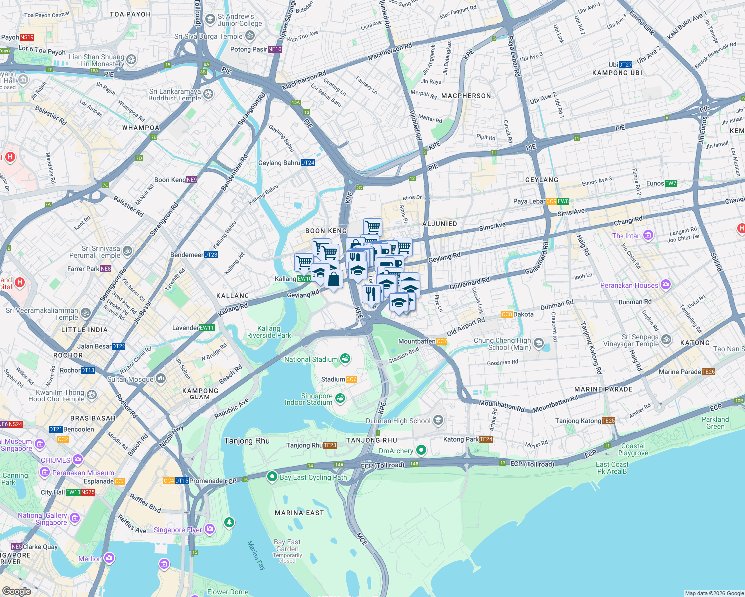 map of restaurants, bars, coffee shops, grocery stores, and more near in Singapore