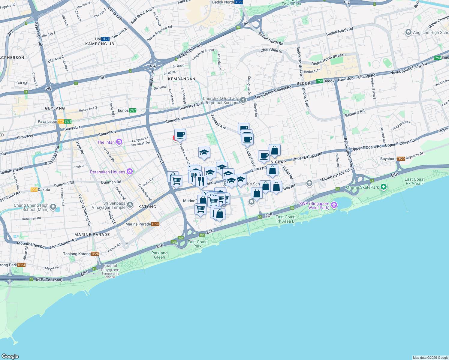 map of restaurants, bars, coffee shops, grocery stores, and more near in Singapore