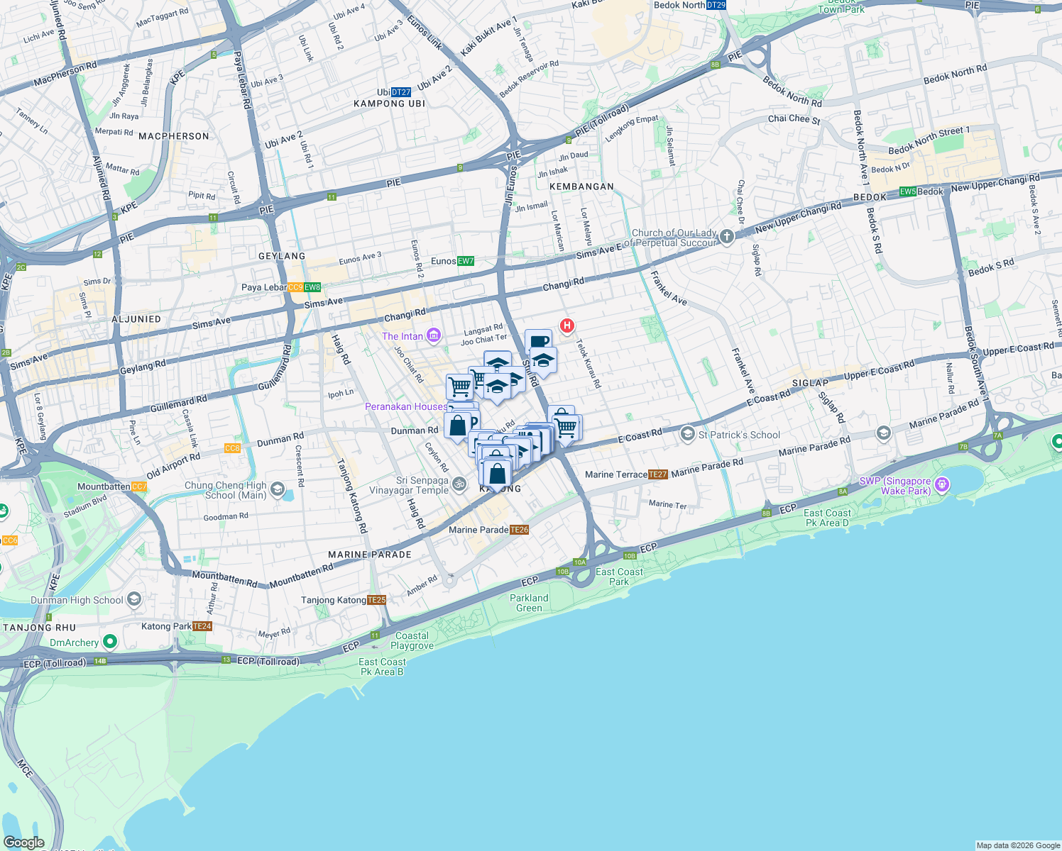 map of restaurants, bars, coffee shops, grocery stores, and more near in Singapore