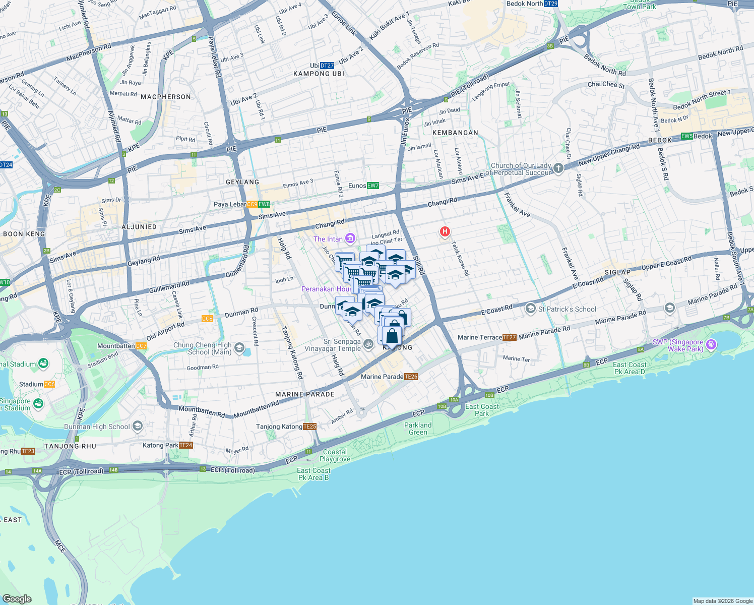 map of restaurants, bars, coffee shops, grocery stores, and more near in Singapore