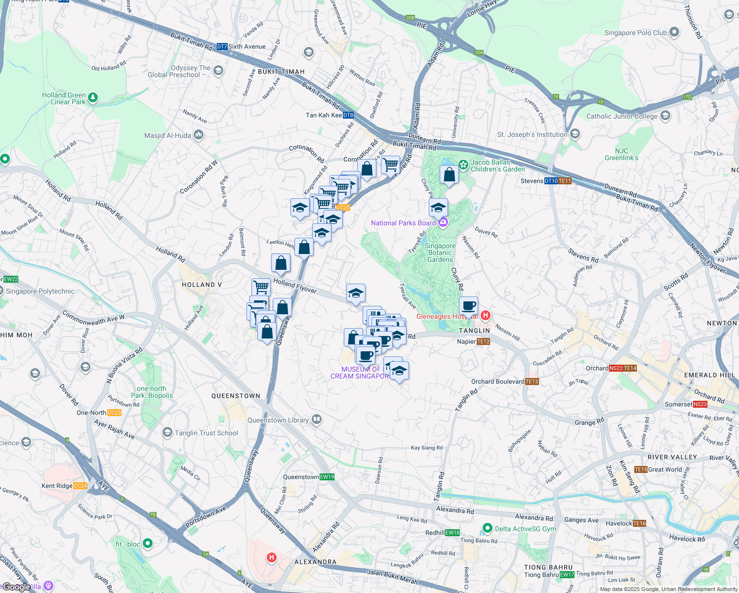 map of restaurants, bars, coffee shops, grocery stores, and more near in Singapore