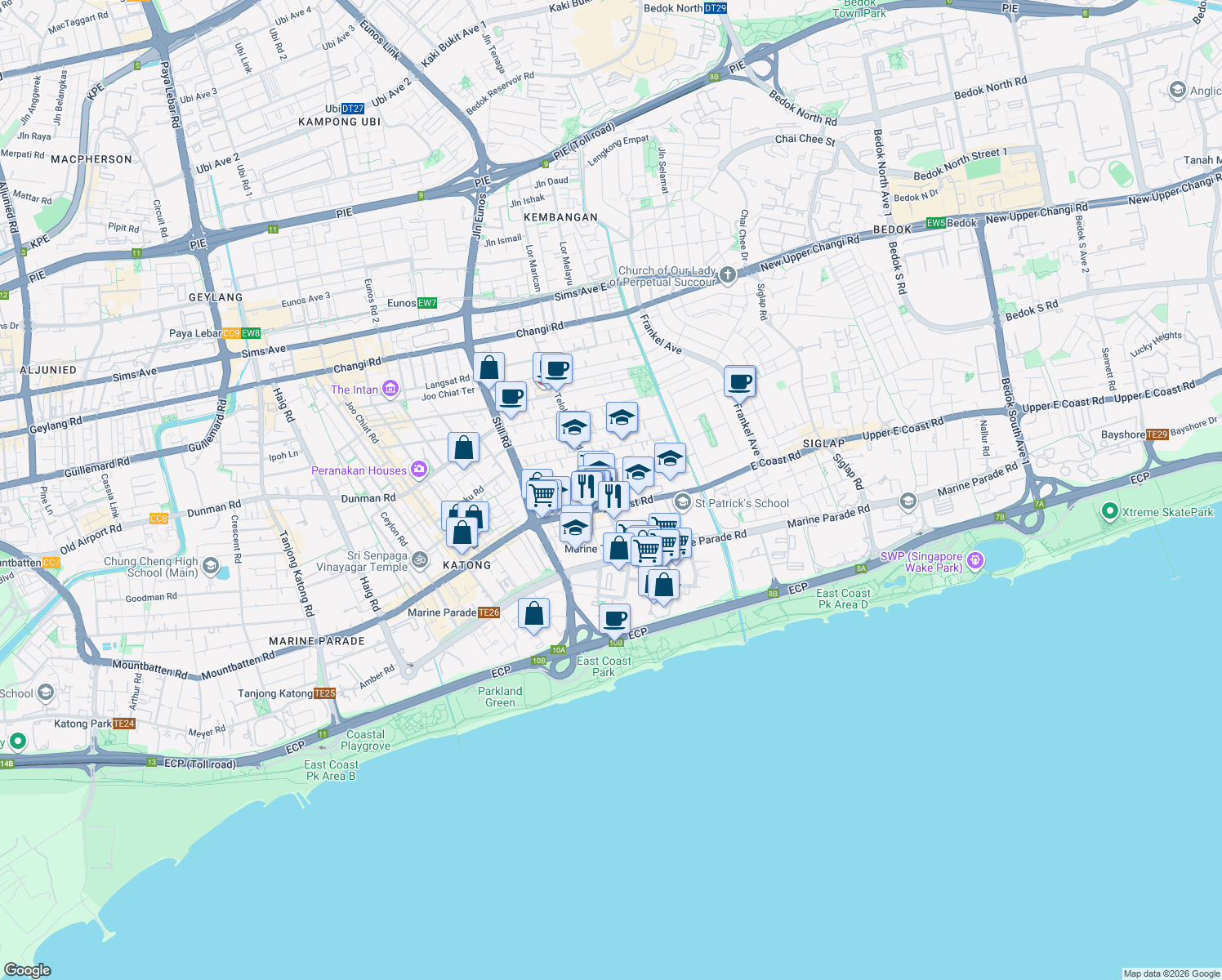 map of restaurants, bars, coffee shops, grocery stores, and more near in Singapore