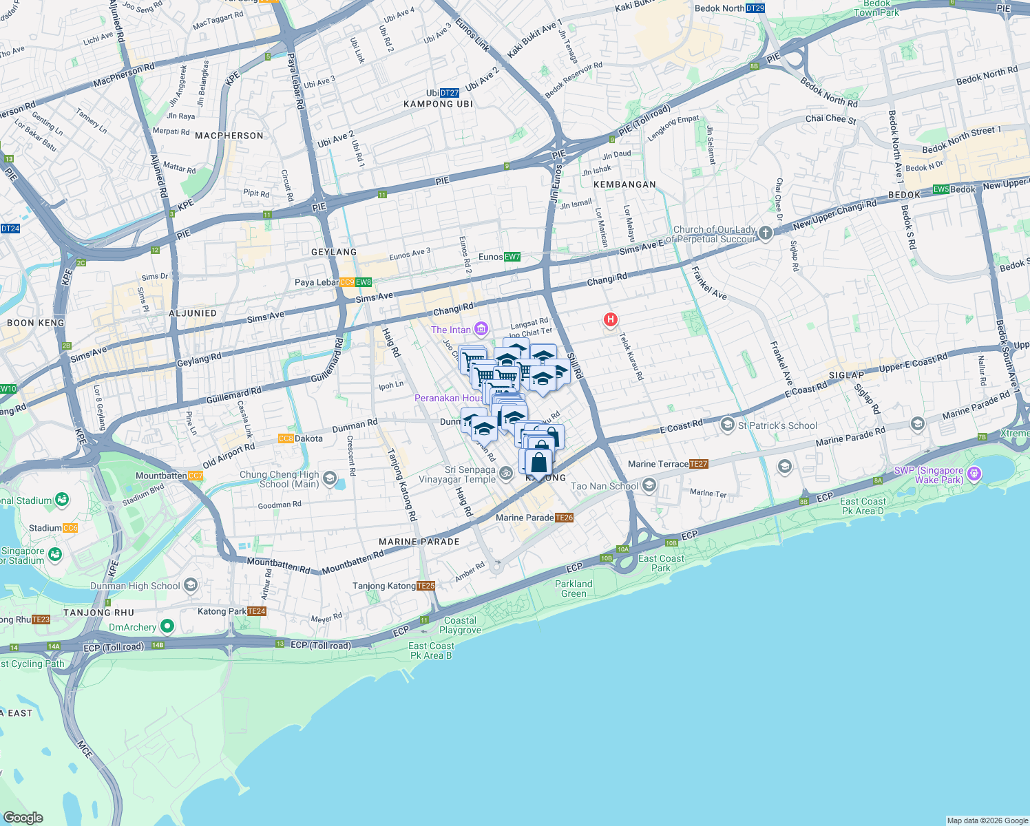 map of restaurants, bars, coffee shops, grocery stores, and more near in Singapore
