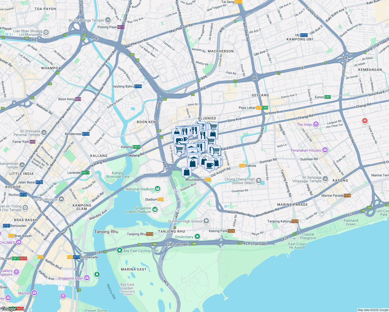 map of restaurants, bars, coffee shops, grocery stores, and more near in Singapore