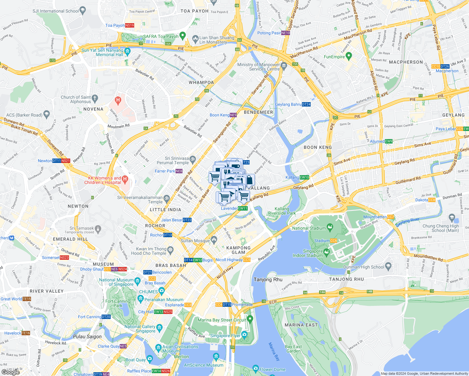 map of restaurants, bars, coffee shops, grocery stores, and more near in Singapore