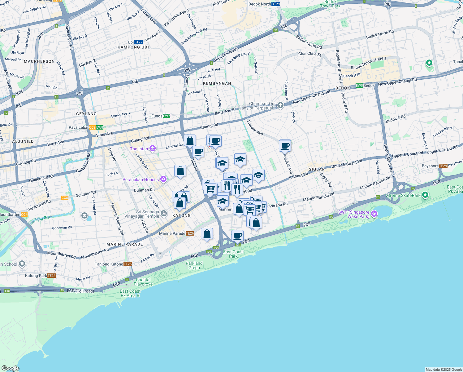 map of restaurants, bars, coffee shops, grocery stores, and more near in Singapore