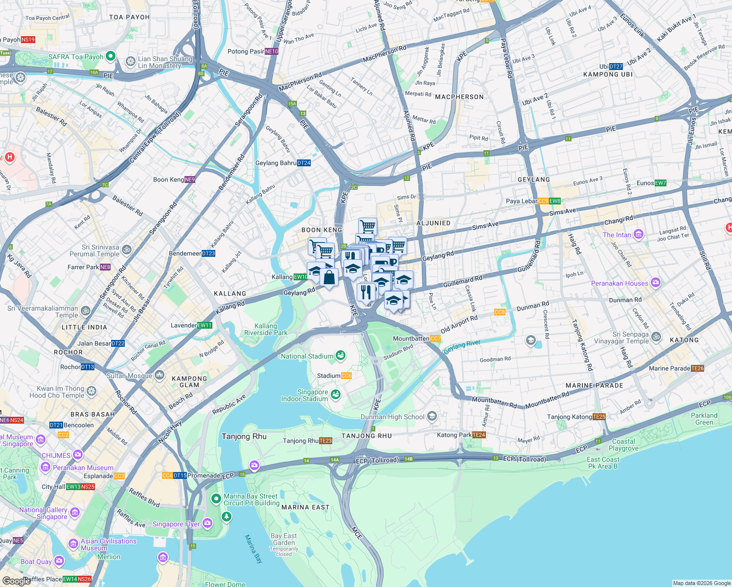 map of restaurants, bars, coffee shops, grocery stores, and more near in Singapore