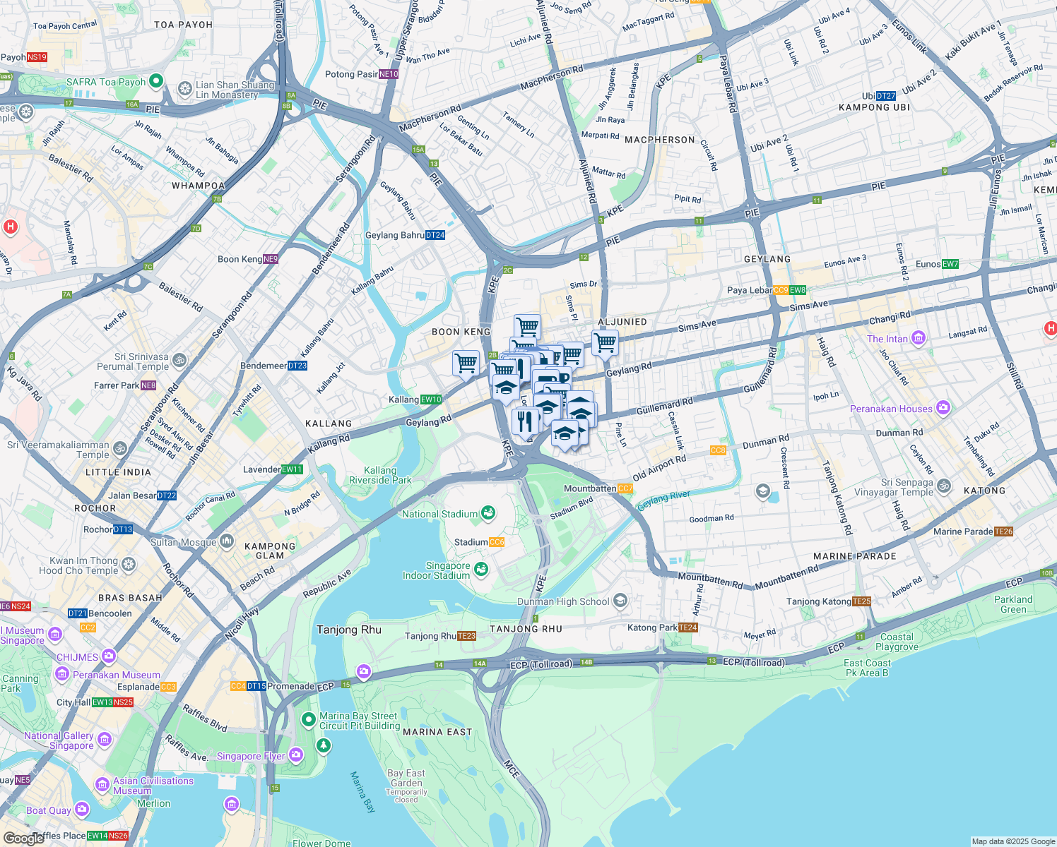 map of restaurants, bars, coffee shops, grocery stores, and more near in Singapore