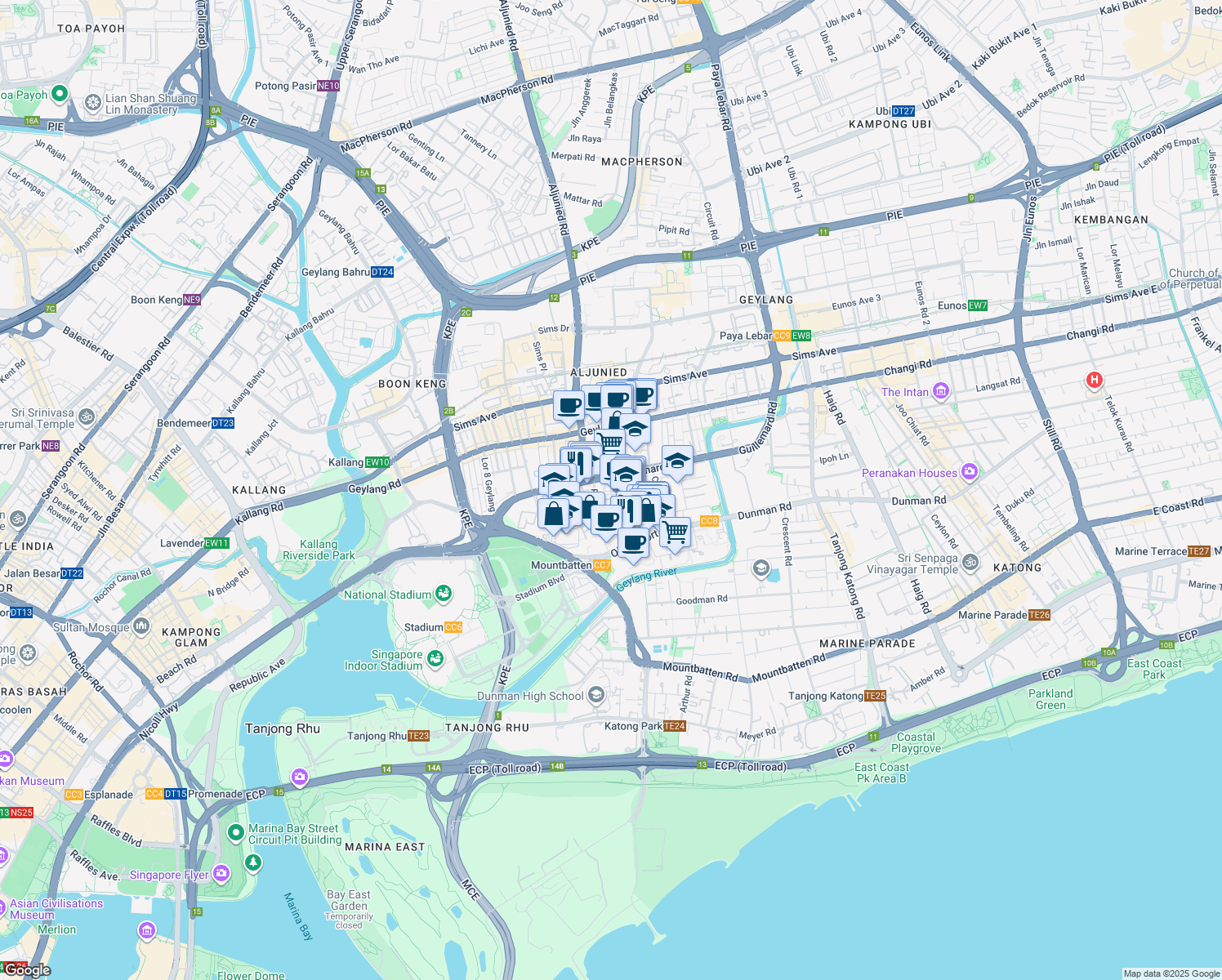 map of restaurants, bars, coffee shops, grocery stores, and more near in Singapore
