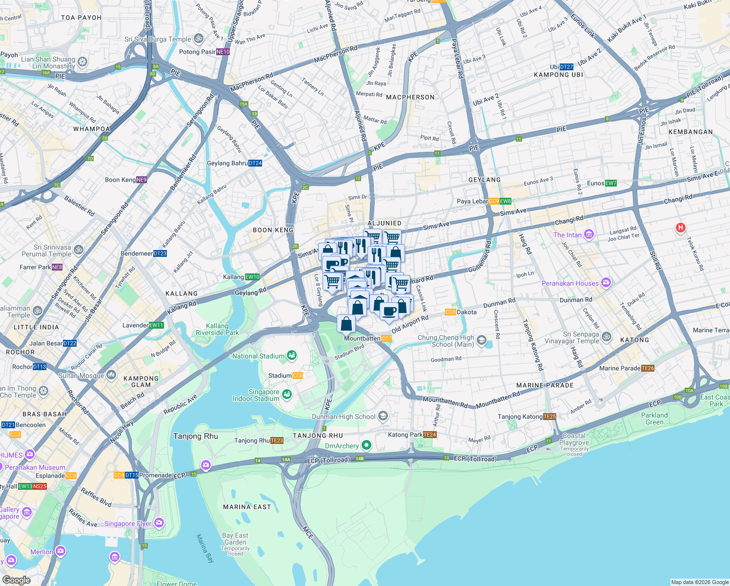 map of restaurants, bars, coffee shops, grocery stores, and more near in Singapore