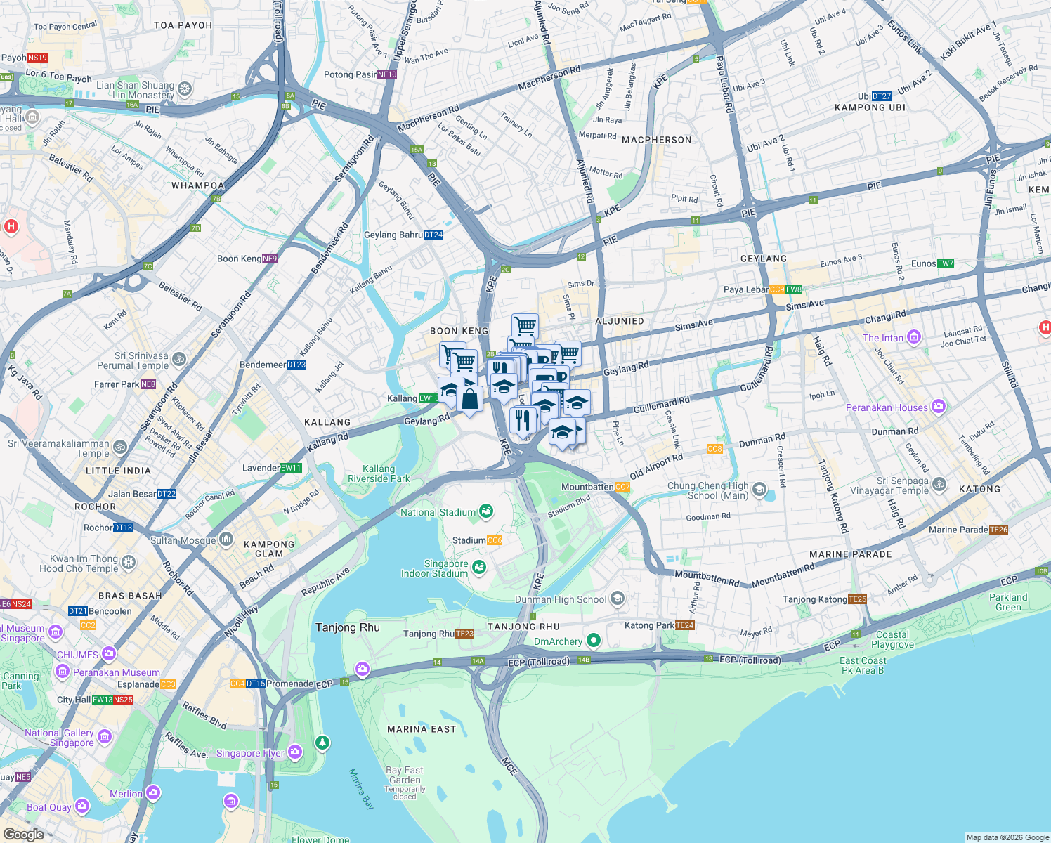 map of restaurants, bars, coffee shops, grocery stores, and more near in Singapore