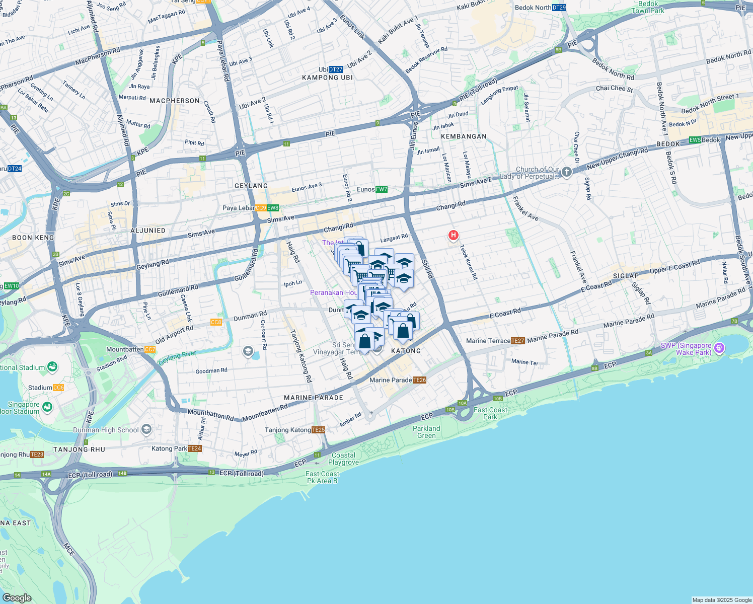 map of restaurants, bars, coffee shops, grocery stores, and more near in Singapore