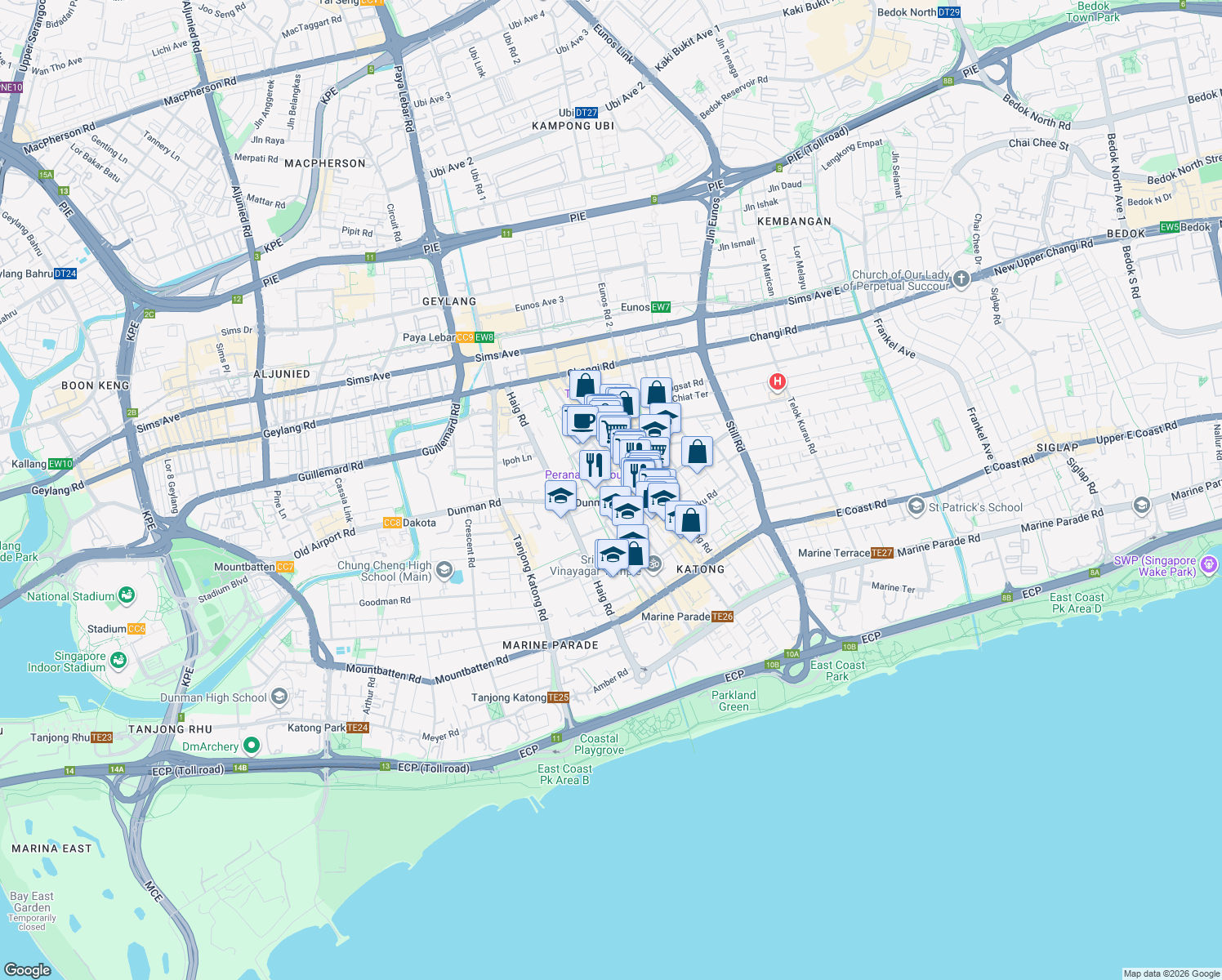 map of restaurants, bars, coffee shops, grocery stores, and more near in Singapore