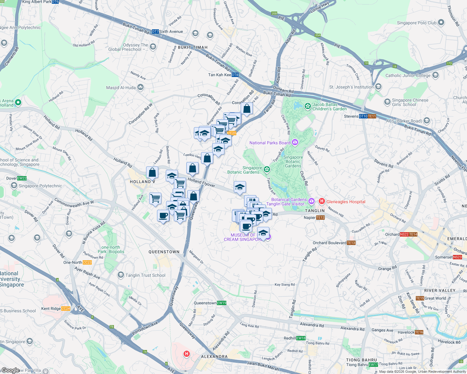 map of restaurants, bars, coffee shops, grocery stores, and more near in Singapore