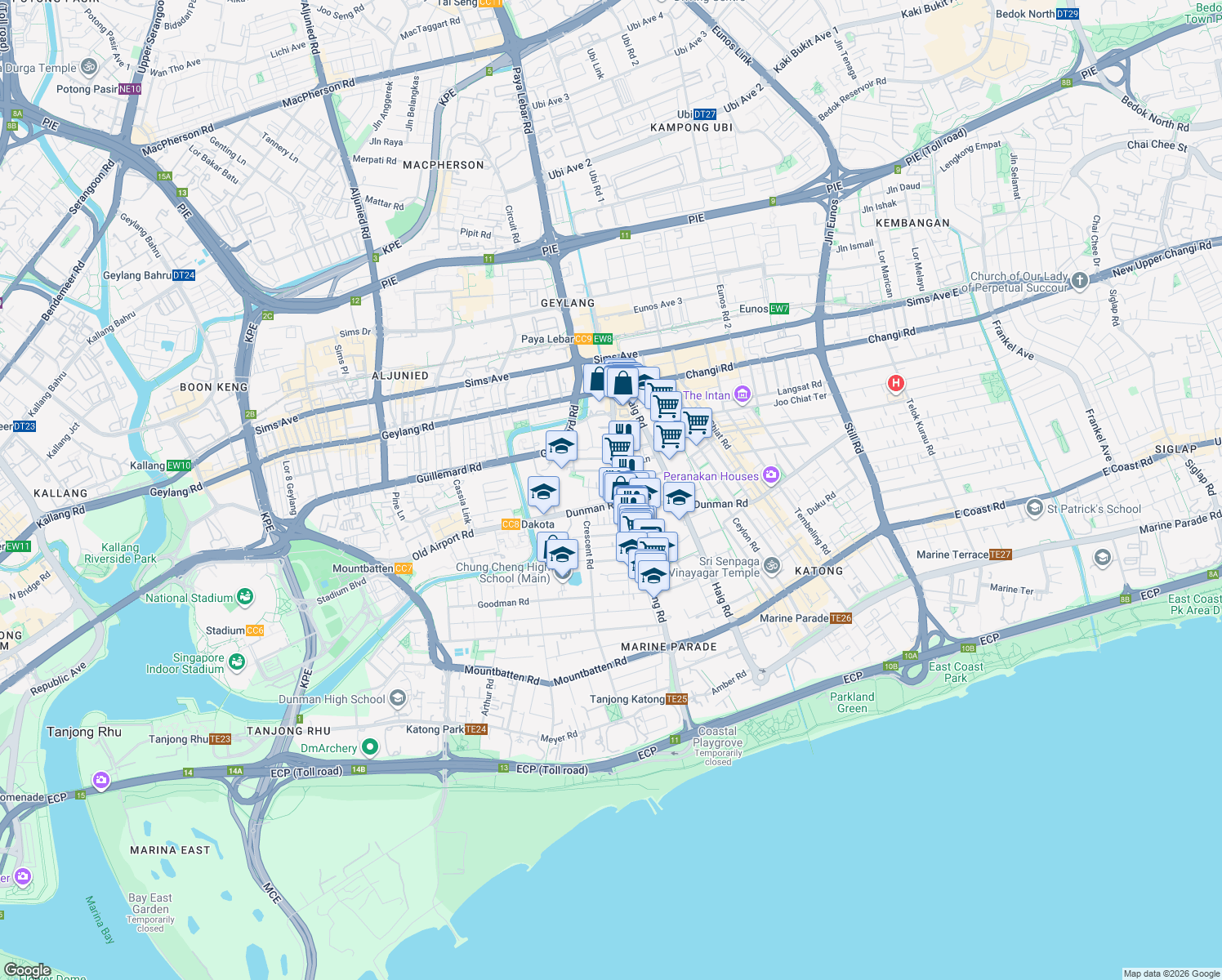 map of restaurants, bars, coffee shops, grocery stores, and more near in Singapore