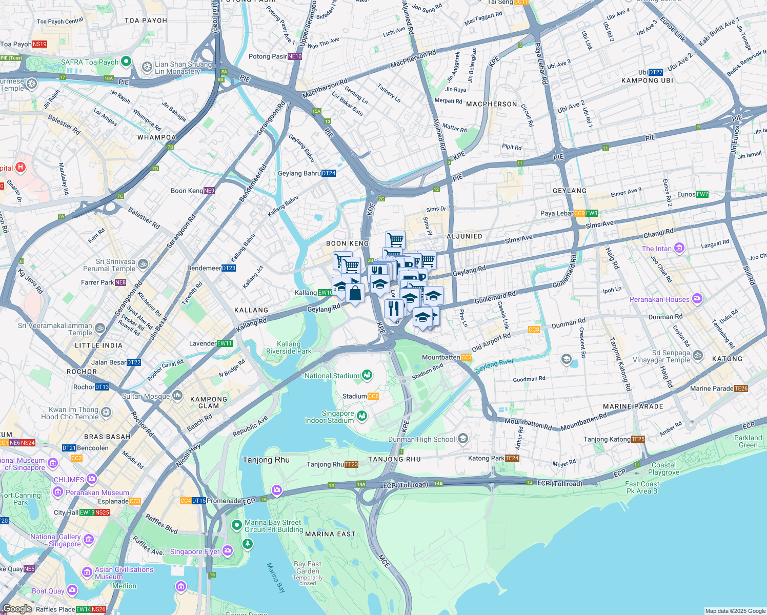 map of restaurants, bars, coffee shops, grocery stores, and more near in Singapore