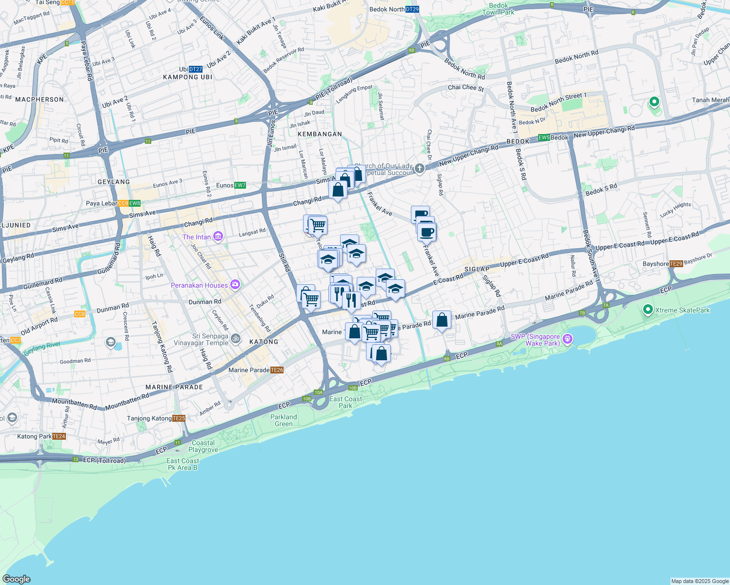 map of restaurants, bars, coffee shops, grocery stores, and more near in Singapore