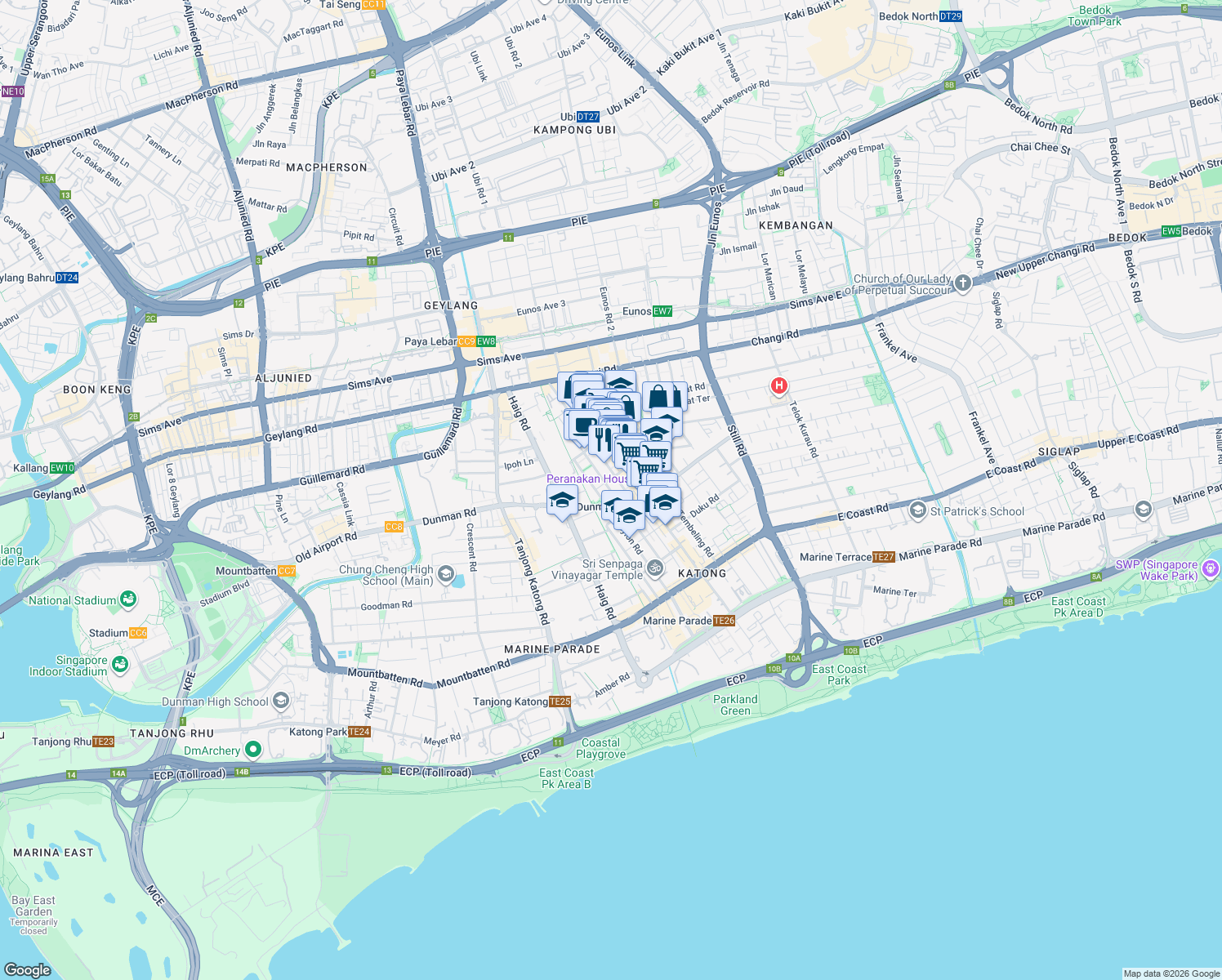 map of restaurants, bars, coffee shops, grocery stores, and more near in Singapore