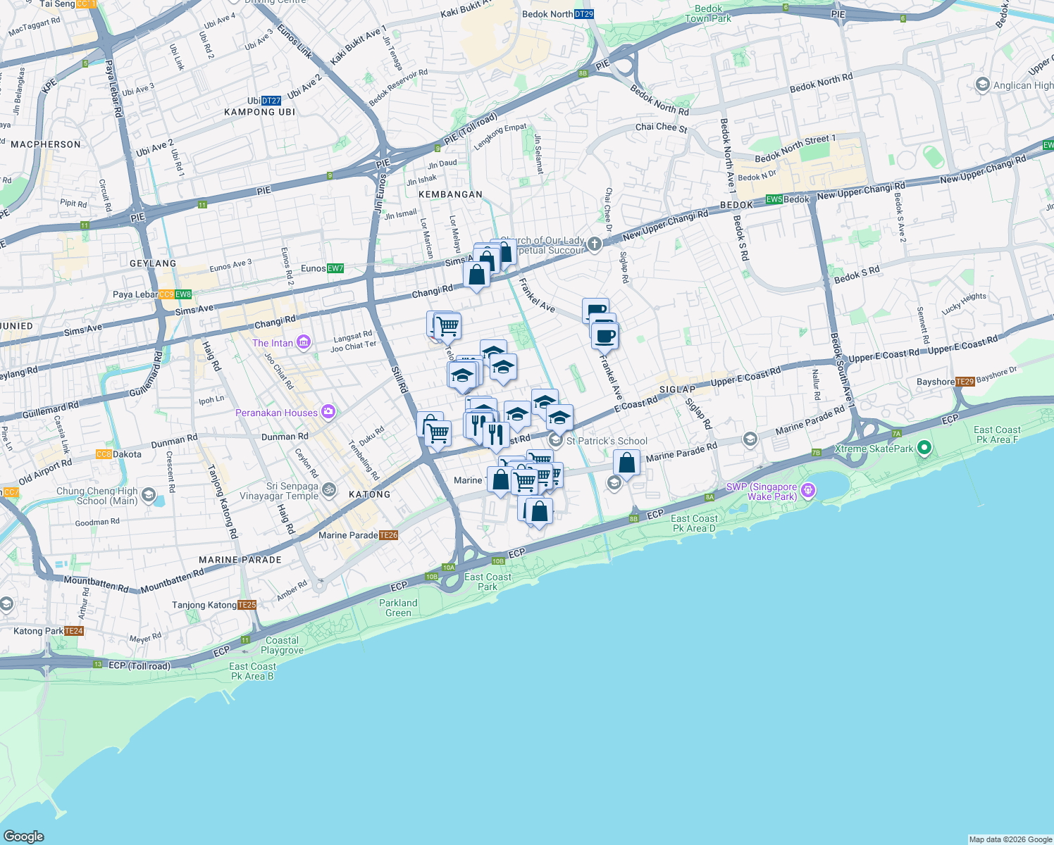 map of restaurants, bars, coffee shops, grocery stores, and more near in Singapore