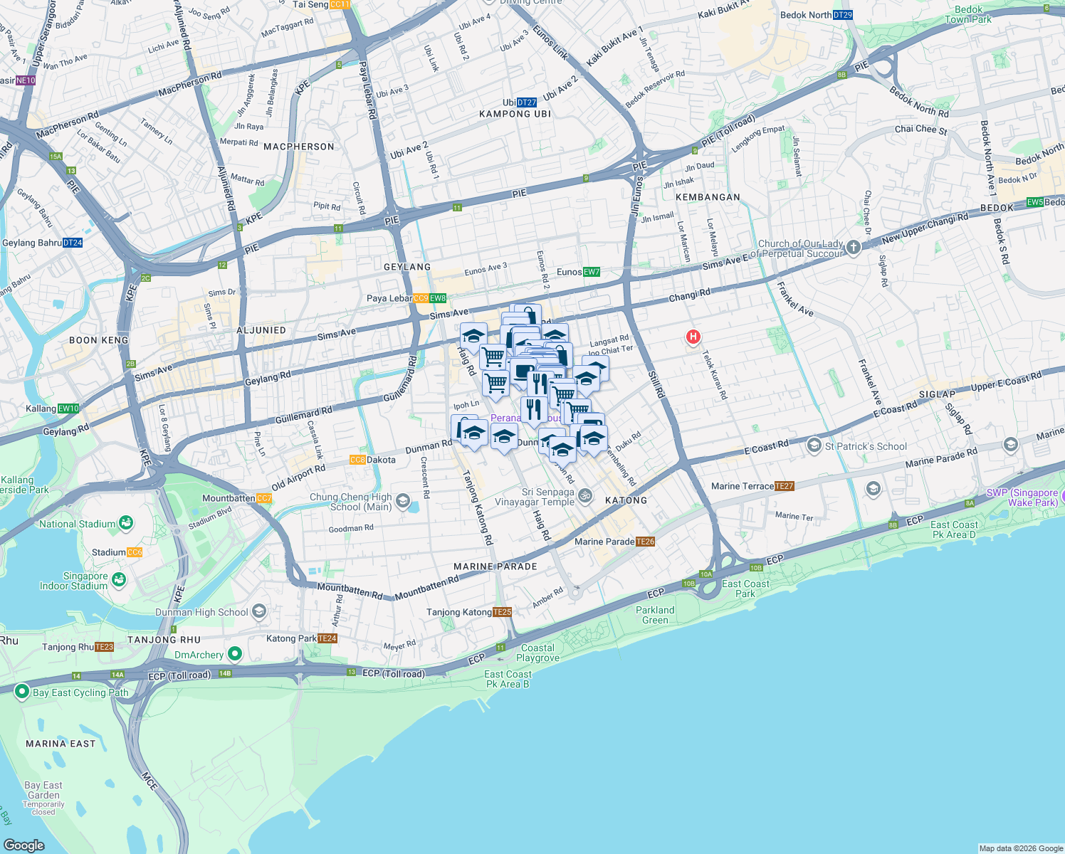 map of restaurants, bars, coffee shops, grocery stores, and more near in Singapore