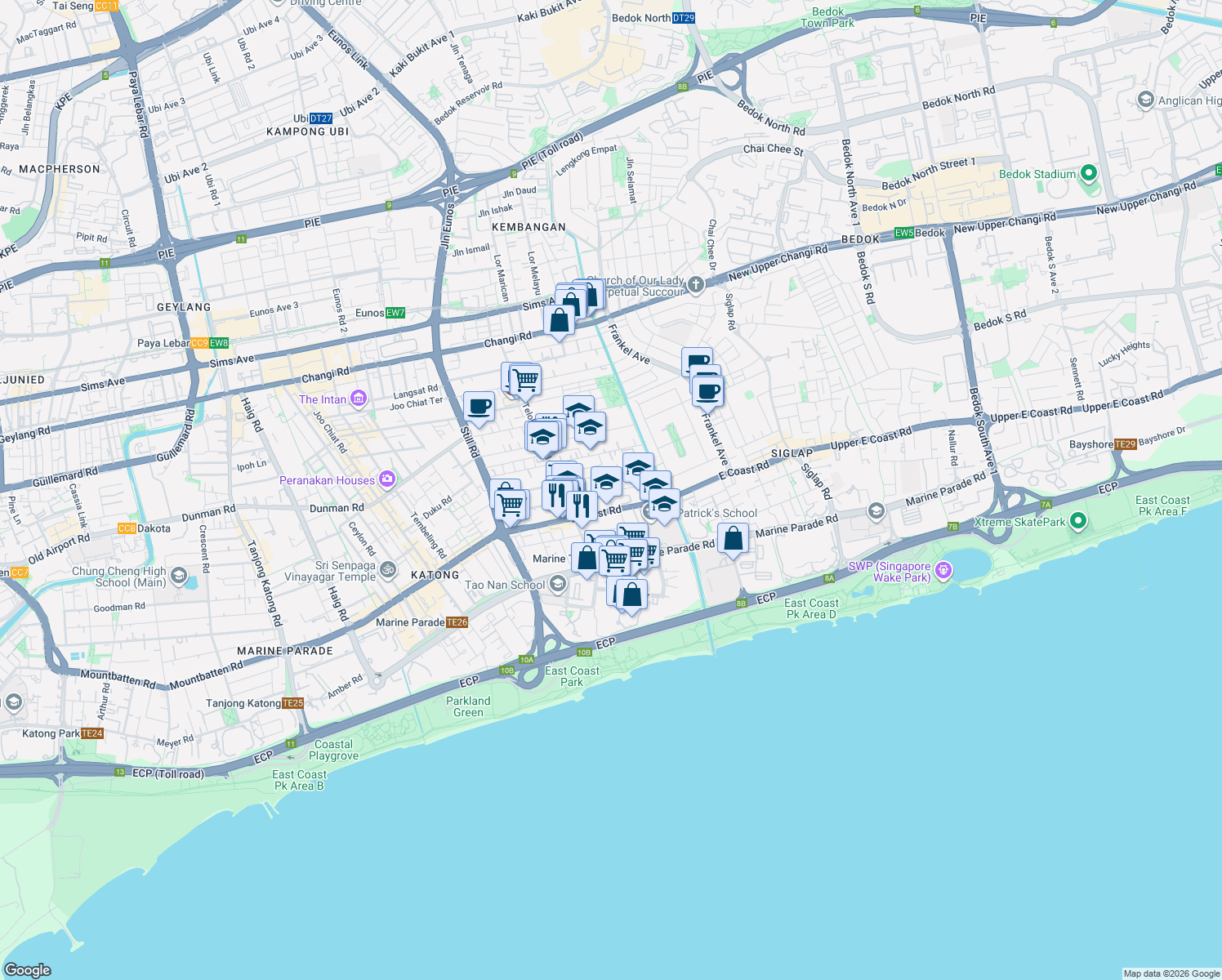 map of restaurants, bars, coffee shops, grocery stores, and more near in Singapore
